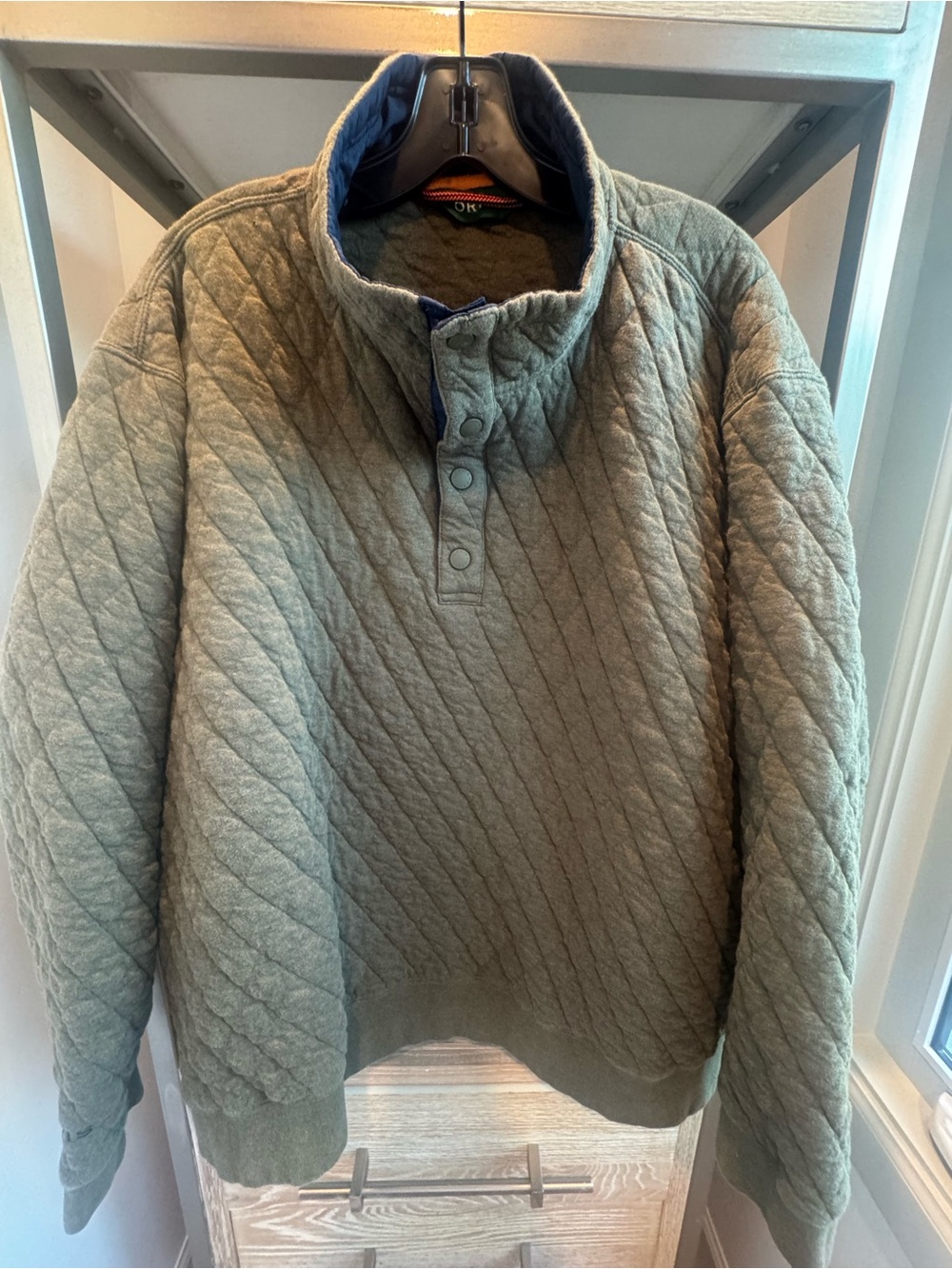 Orvis Quilted Olive Green Crewneck Pullover